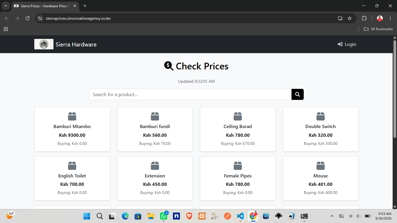 Sierra Hardware Price Checker - Ziro Creative Agency Portfolio